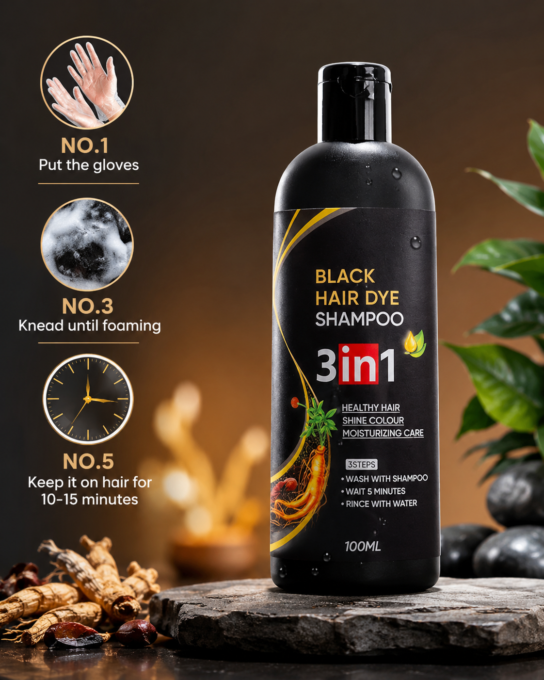 Instant Dye Black Hair Shampoo | Buy 1 Get 1 Free