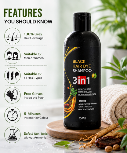 Instant Dye Black Hair Shampoo | Buy 1 Get 1 Free