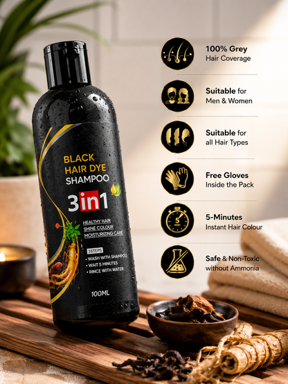 Instant Dye Black Hair Shampoo | Buy 1 Get 1 Free
