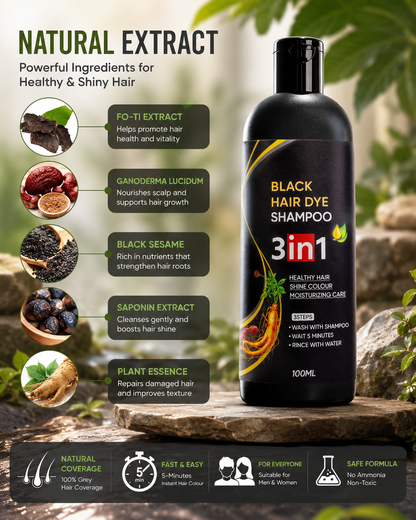 Instant Dye Black Hair Shampoo | Buy 1 Get 1 Free