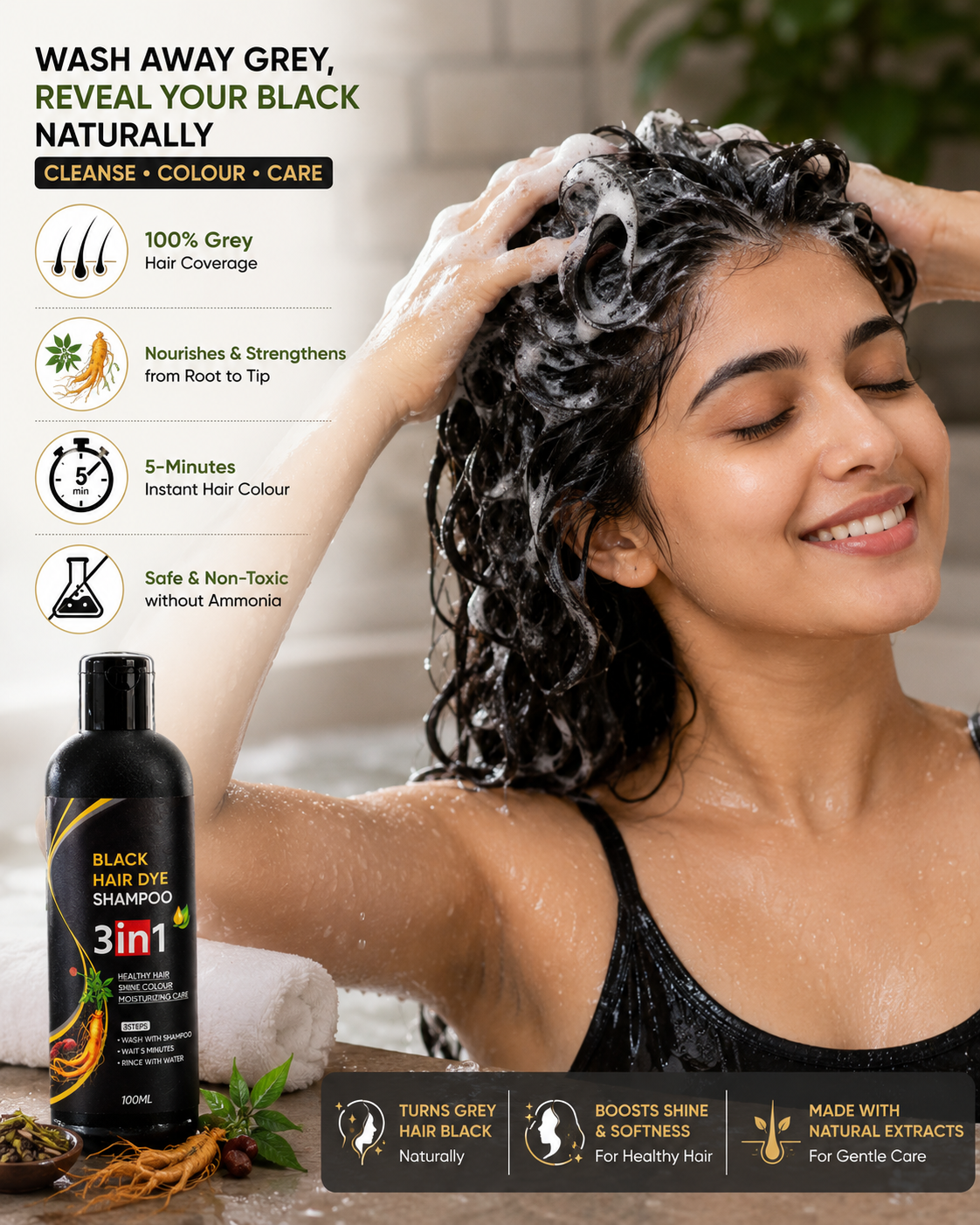 Instant Dye Black Hair Shampoo | Buy 1 Get 1 Free