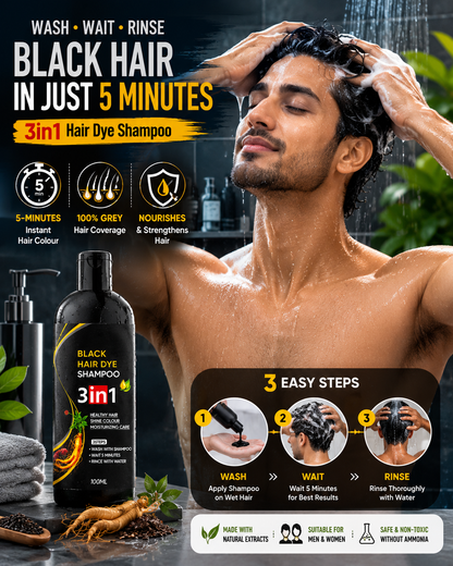 Instant Dye Black Hair Shampoo | Buy 1 Get 1 Free
