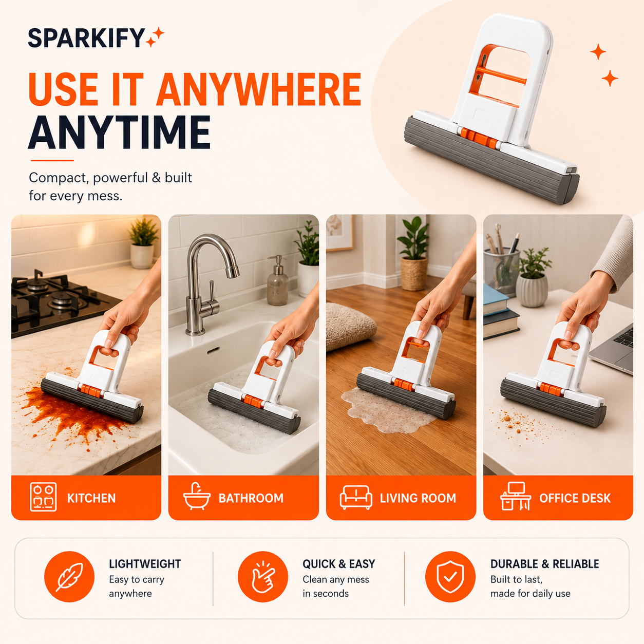 Mini Squeeze Mop - Self-Squeeze Desktop Cleaner