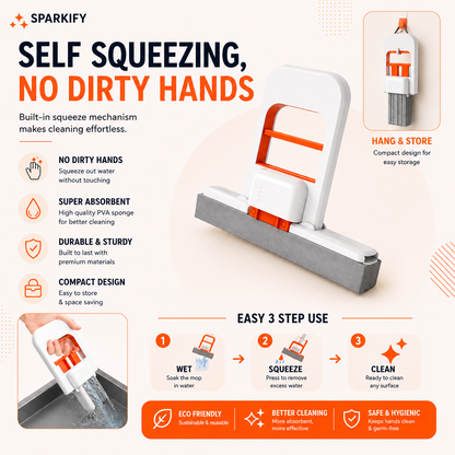 Mini Squeeze Mop - Self-Squeeze Desktop Cleaner