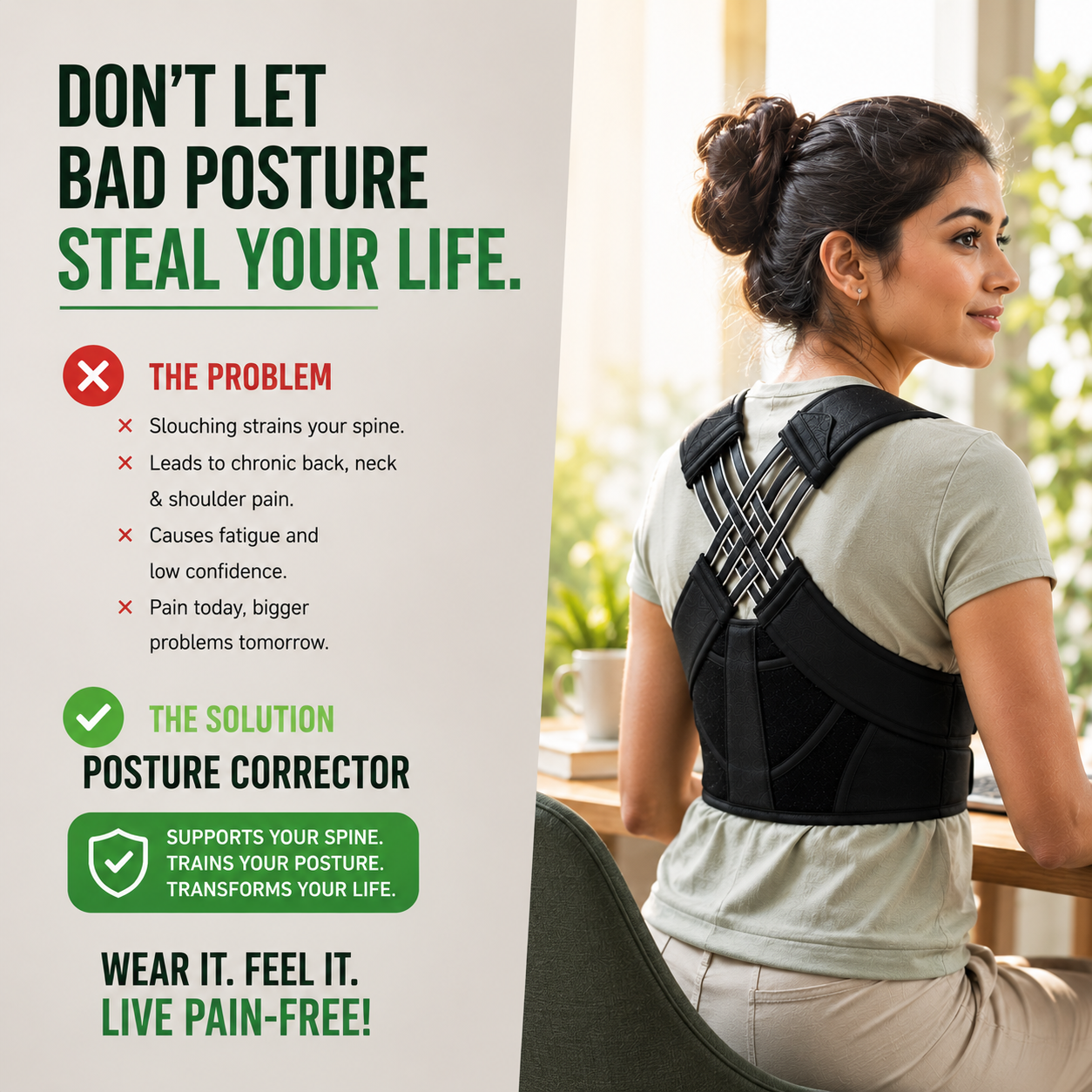 Posture Corrector | Free Size | Back Straight And Shoulder Support Belt